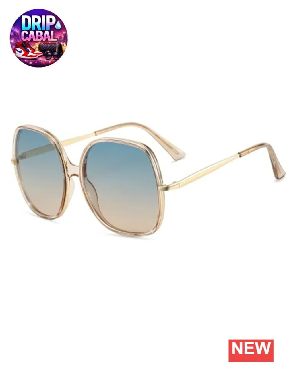 Oversized Square Vintage Sunglasses UV400 Plastic Metal Frame